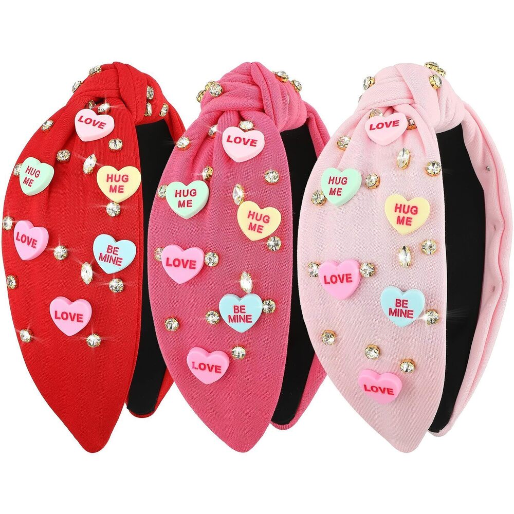 1198 3 Pcs Valentine's Day Headband Love Hug Me Heart Headband Crystal